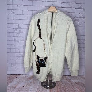 Vintage Unbranded Beautiful Cat Knit Sweater Cardigan